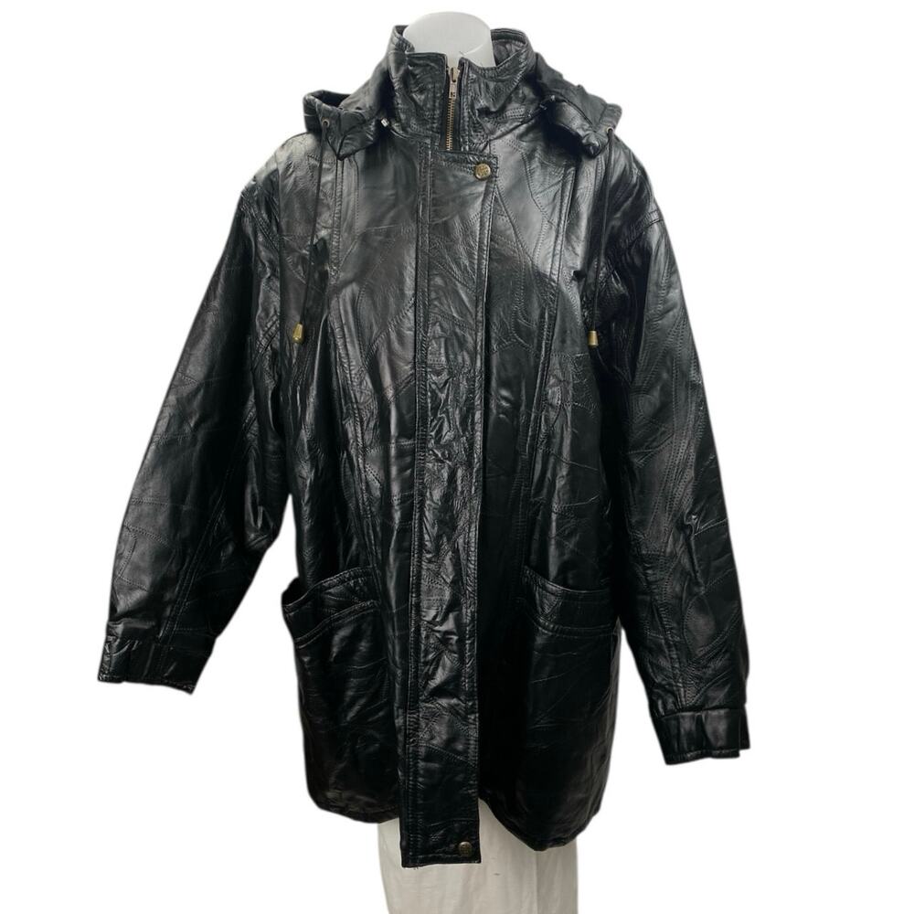 Anthony Richards Women's Black 100% Leather Hoodie Hooded Coat Jacket Size XL